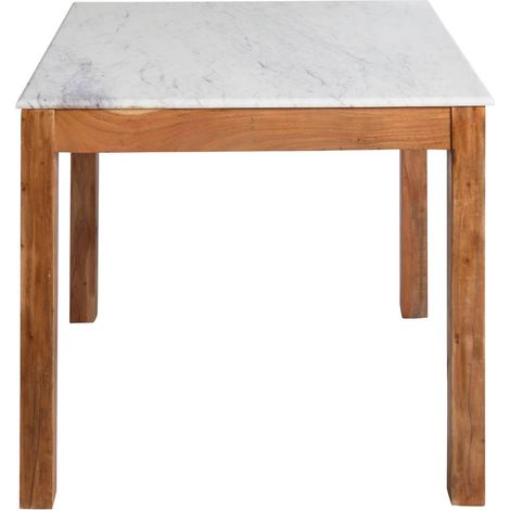 Table à manger carrée en bois d'acacia et marbre Arthuro (1/5)