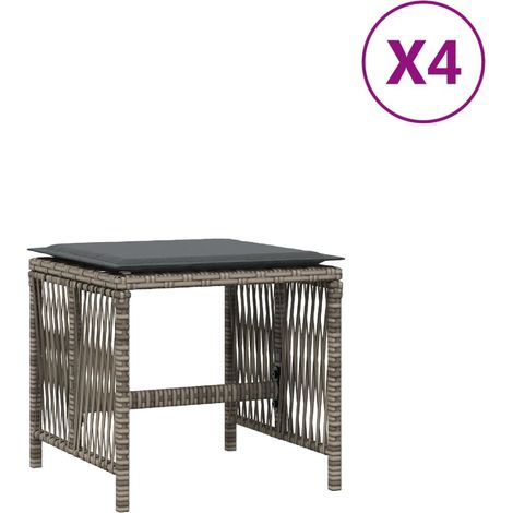 Tabourets de jardin,Repose-pied et coussins lot de 4 gris 41x41x36 cm rotin CFW60832 (1/5)
