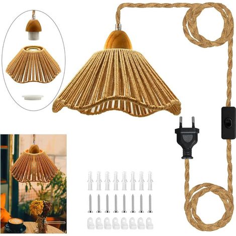 Vintage-Pendelleuchte, 4,5 m langes industrielles Pendelleuchten-Set mit Schalter, E27-Holzfassung mit Kabel, Lampenschirm montierbar, Lichterkette und Lampenschirm A (1/5)