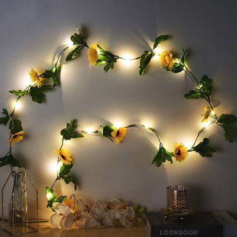 3 m lange künstliche Sonnenblumen-Lichterkette mit 30 LEDs, batteriebetriebene Lichterkette, LED-Lichterkette – warmweiß (1/5)