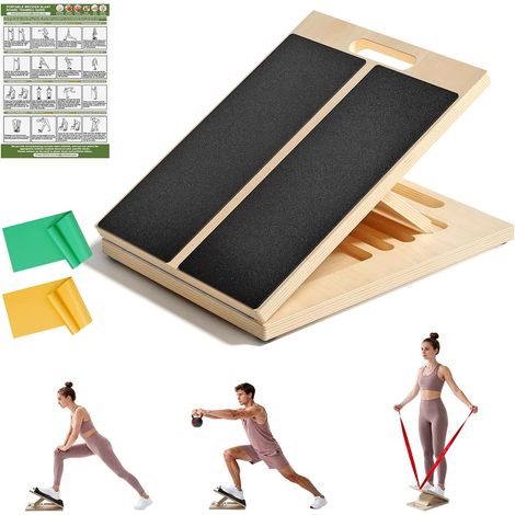 Incline calf stretching board with 2 resistance bands and workout chart, 300 lb weight capacity. Calf stretching wedge for legs, knees, and other workouts. (1/5)