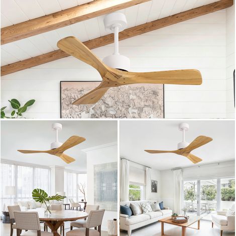 Ventilador de techo de 42 pulgadas, sin luz, 3 aspas de madera maciza, natural blanco (1/5)