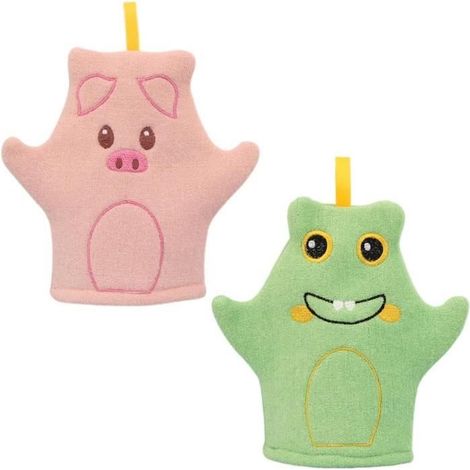 Gants de Lavage de Bain pour Bébé - Marque - Modèle - Doux et Amusant - Coton de Haute Qualité (1/4)