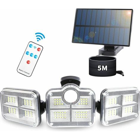 VURAHOME - Lumière Solaire Extérieure avec Détecteur de Mouvement, 122 LEDs Lampe Solaire Exterieur avec Télécommande, 1200 lumens Projecteur Solaire, Spot Solaire pour Jardin avec Câble de 5 m, IP65 (1/5)