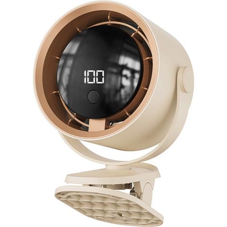 Ventilatore - Ventilatore professionale con clip - 100 velocità - Display a LED e gancio - Ventilatore da tavolo silenzioso, adatto per passeggini, scrivanie e campeggio - Beige (1/5)