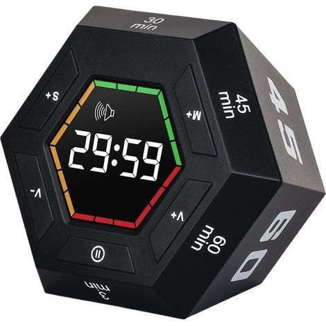 Magnetischer, sechseckiger Pomodoro-Timer mit Klappdeckel, ADHS-Hilfsmittel für Erwachsene und Kinder, Aufgabentimer mit 3/5/15/30/45/60-Minuten-Voreinstellungen und anpassbarem digitalem Countdown, e (1/5)