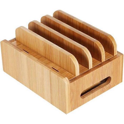 Flacher Handyhalter aus Bambusholz, Ladestation für mehrere Geräte, Schreibtisch-Organizer (1/5)