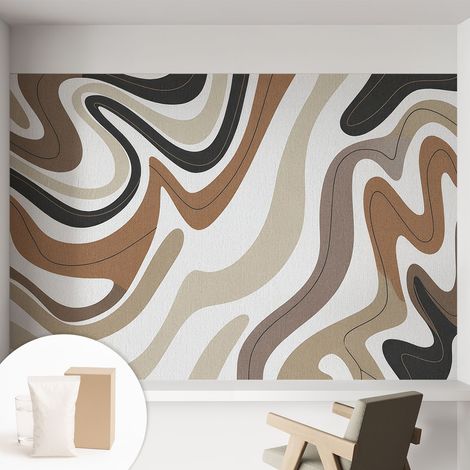 Papier peint intissé décoratif avec motifs pour salon et chambre a motif - Colle incluse gratuite Vagues harmonieuses 152x104 cm (1/5)