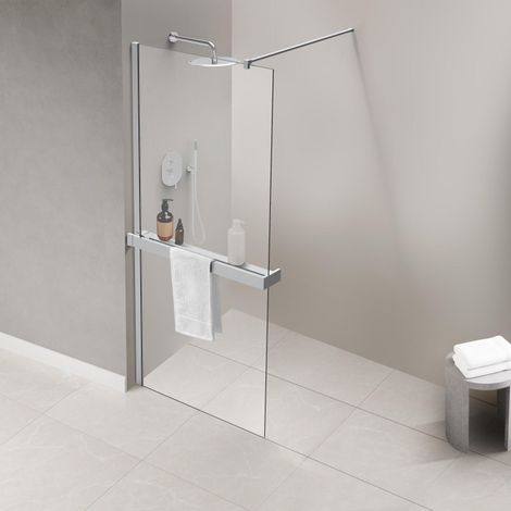 Fortifura – Porte-serviettes mural pour douche à l’italienne – Fixation sur verre – Longueur 140 cm – Chrome – Recoupable