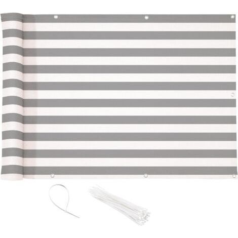 TAISHENGDA-Sichtschutz für Balkon, 100 % HDPE, 200 g/m², UV-Schutz, reißfest und winddicht, Sichtschutz mit Kabelbindern und Kordeln, 500 x 90 cm, Grau, Weiß (1/5)