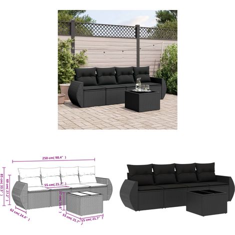 Salon de jardin 5 pcs avec coussins noir résine tressée - Ensemble Salon De Jardin - Meuble De Jardin - Salon De Jardin Design - Mobilier De Jardin Moderne - Set Salon Exterieur - Home & Living (1/3)
