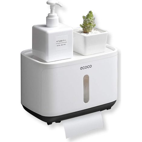 BEBUSINGOTO Toilettenpapierhalter zur Wandmontage mit Ablagefläche, selbstklebend, ohne Bohren: Badezimmerinstallationen mit wasserdichter und staubdichter Abdeckung (schwarz) (1/5)
