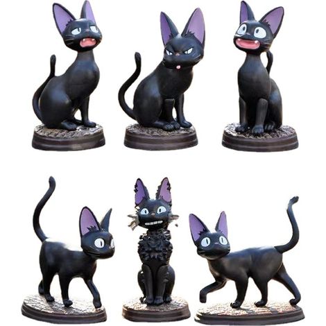 Lot de 6 figurines Jiji, chat noir sorcière, jouets de décoration de dessin animé anime