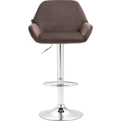 Tabouret de bar Braga Velours avec pied en métal réglable et pivotant Marron Chrome (1/8)