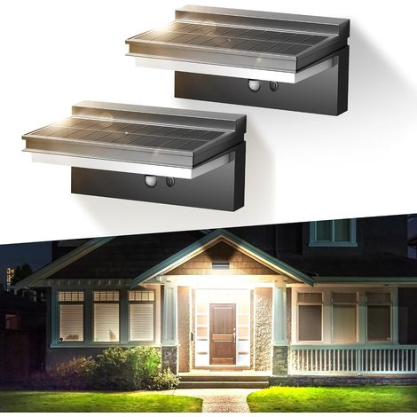 Lampe Solaire Extérieur Détecteur de Mouvement Lot de 2, 4400mAh 1500 LM Très Lumineux Lumière Murale Extérieure, Étanche IP65 Applique Solaire Exterieur 4 Modes pour Jardin, Garage, Blanc Froid (1/5)
