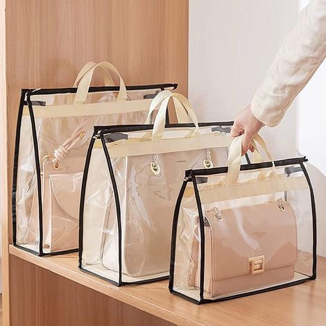 Sac de Rangement pour Sacs à Main Lot de 3, Organisateur Transparent Anti-Poussière, Pochette de Protection à Fermeture Éclair pour Penderie, Suspension Armoire, Protection Sacs (1/5)