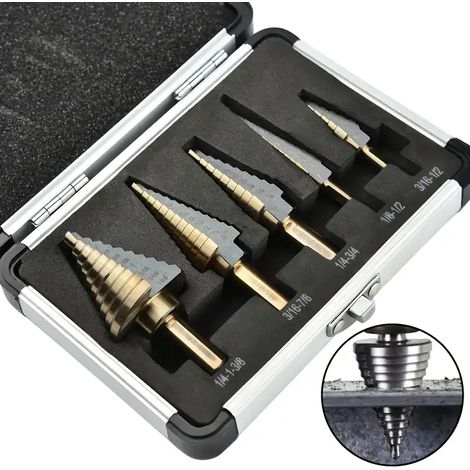 Jeu de forets en titane étagés,5 pièces, coupe-trou en Cobalt perçage de précision avec boîtier en aluminium, conique (1/5)