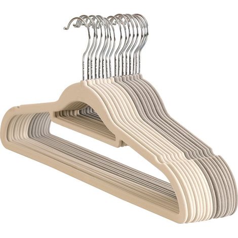 ZOLGINAH Perchas de Terciopelo, Pack de 10, Porta Accesorios Caqui, Gancho 360º, Ahorro de Espacio, Muescas para Vestidos, Perchas Antideslizantes, para Todo Tipo de Ropa (1/5)