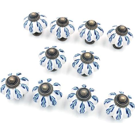 Juego de 10 tiradores de puerta metálicos estilo vintage shabby chic con 10 tornillos, azul claro, 3,8 x 3,3 x 0,03 cm