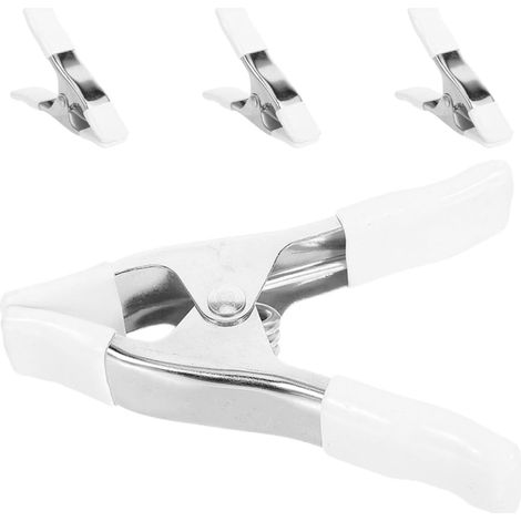 Lot de 4 Serre-Joints pour Travail du Bois - Blanc - Serre-Joints à Ressort en Métal avec Rembourrage et Poignées Ergonomiques - 4 Pouces (1/5)