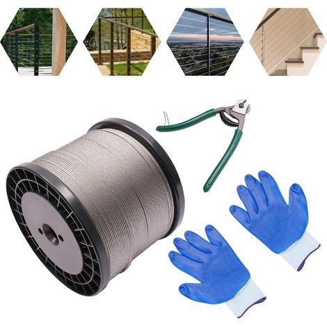 Cable en Acier Inoxydable 316, Cable Metallique 457.2 m, Construction 7x7 Forte Tension Surface Lisse pour Porche Corde a Linge Clotures de Jardin