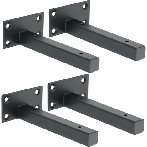 Équerre Étagère Industrielle Support Étagère à Fixation Murale Équerre Métale pour Planche Flottante Support Dissimulé Noir Mat, 4Pcs, (1/5)