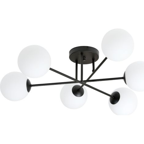 Lampadario Emibig ROMA 6 luci E14 nero con vetri bianchi (1/5)
