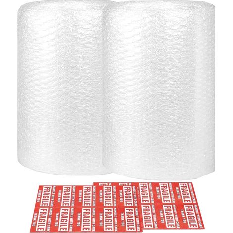 2 Rouleaux Papier à bulles, 300 mm x 11 m/rouleau, perforés tous les 30 cm, 20 autocollants fragiles inclus – bulles d'air film à bulles pour déménagement et emballage (1/5)