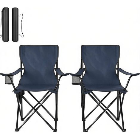 Set di 2 sedie pieghevoli da campeggio e pesca con portabicchieri, blu navy, MODENUIT (1/5)