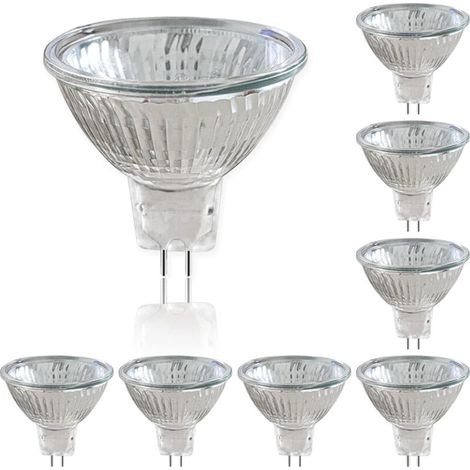 Paquete de 8 bombillas halógenas MR16 GU5.3 de 12 V y 50 W, ángulo de haz de 36°, luz blanca cálida de 2700 K, regulables.