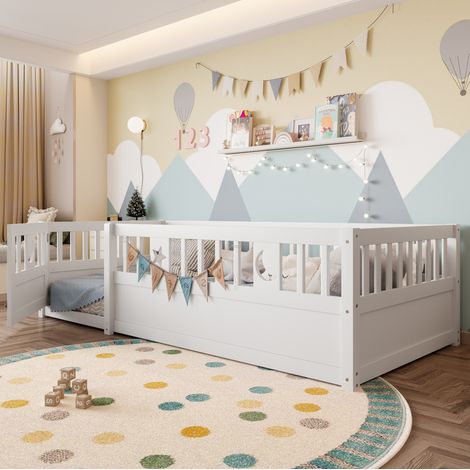 MEUBLIV Cama infantil 90x190 cm blanca – barrera de seguridad y decorado luna, sin colchón (1/5)