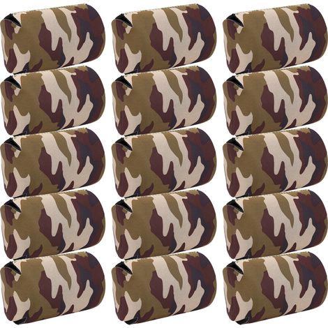 Lot de 15 manchons en néoprène pour canettes et gobelets, compatibles avec bouteilles et glacières. Motif camouflage vert gazon. (1/5)