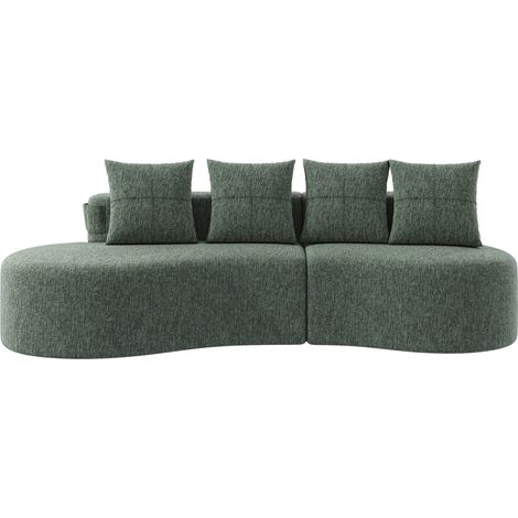 CHICFURN Sofá de lino verde 240x109x63 cm con 4 cojines, portavasos y bolsillos laterales (1/5)