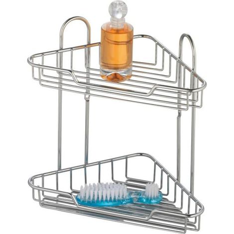 Étagère de Douche Murale Escala, Étagère pour Salle de Bains en Fer Chromé, Étagère d'angle Pratique à 2 Niveaux, env. 20 x 25 x 20 cm, Argenté