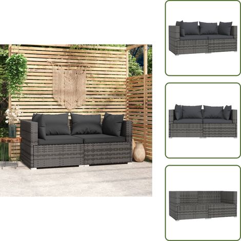 2-Sitzer-Sofa mit Kissen Grau Poly Rattan - Gartensofa - Ecksofa - Outdoor Möbel - Terrassenmöbel - Lounge Möbel (1/5)