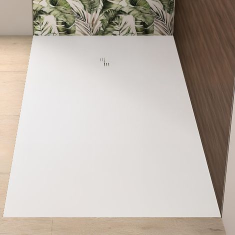 Receveur de douche KINEDO Kinemoon Evo 160x90 blanc texture pierre lunaire inclu. grille assortie et bonde extra-plate