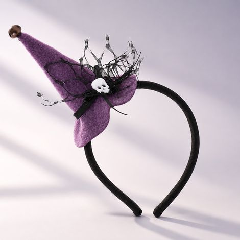 Bandeau chapeau de sorcière Halloween , serre-tête violet avec crâne et toile d’araignée, accessoire de costume de fête (1/5)