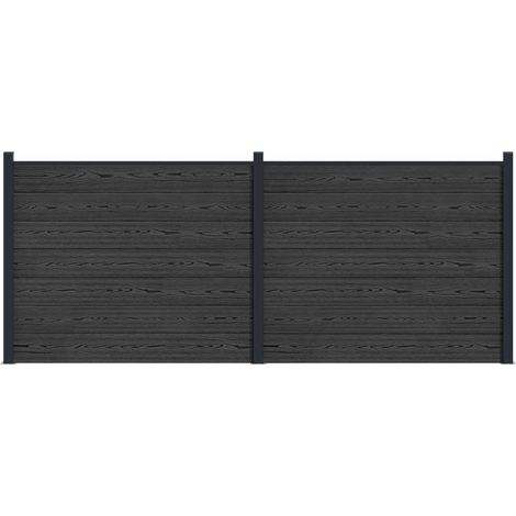 Zaunelement 2 pcs WPC und Aluminium Schwarz vidaXL