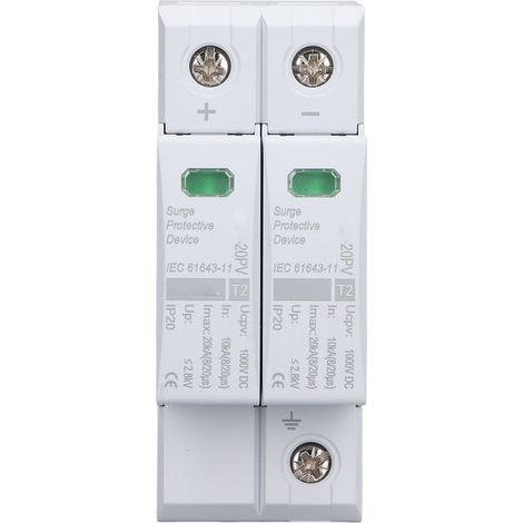 Parafoudre DC Solaire 2P 10-20kA 1000VDC, Montage sur Rail DIN 35mm, Dispositif de Protection Photovoltaïque (1/5)