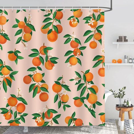 e Rideau de Douche Orange Fruit Agrumes Rideau de Bain Tissu Polyester Anti Moisissure Imperméable Lavable Rideaux Salle de Bain 180 x 200 cm avec 12 Crochets pour Baignoire (1/5)