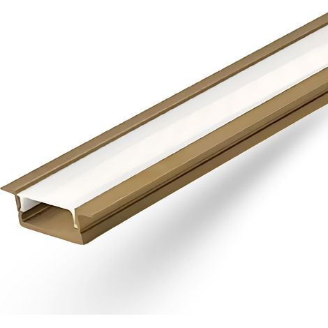 Profilé LED Encastrable Alu 2 Mètres Pour Rubans LED 12 mm Avec Diffuseur Opale, Or Brossé