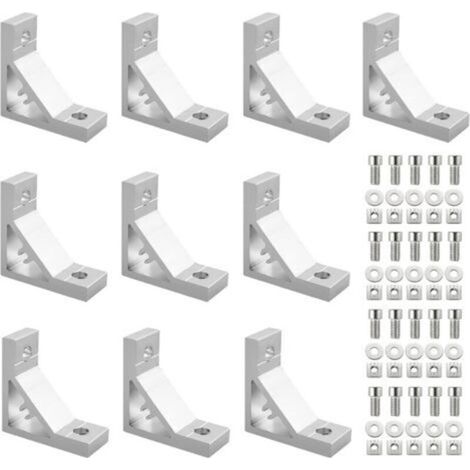 Kamtop Équerre de Fixation, 10pcs Joint à Angle Droit 3030 Équerre de Coin 90° Petite Équerre Métal en Aluminium Joint Angle Entretoises avec vis (1/4)