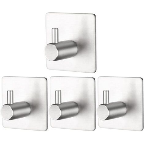 4 Pièces Crochet Adhesif Mural en Acier Inox, Crochets Adhésifs Muraux Salle de Bains Cuisine, Inox Patère Murale Adhesive Autocollant sans Percer
