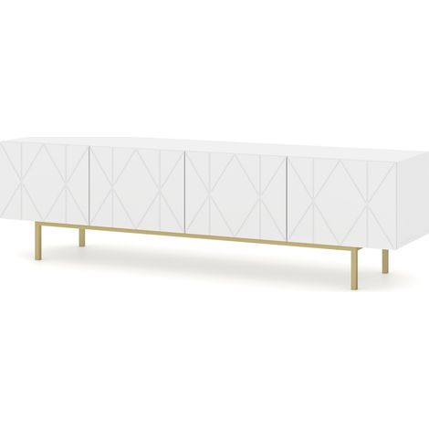Meuble TV 180x42x51 cm meuble Hi-fi luxueux sur pied doré KAYRA blanc brillant (1/4)
