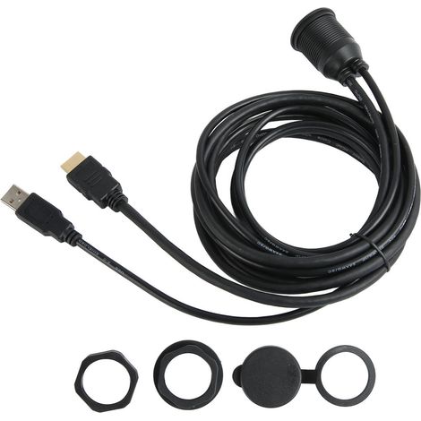 Câble d'extension encastré USB 2.0 avec connecteurs HDMI mâle/femelle et port audio AUX (1/5)