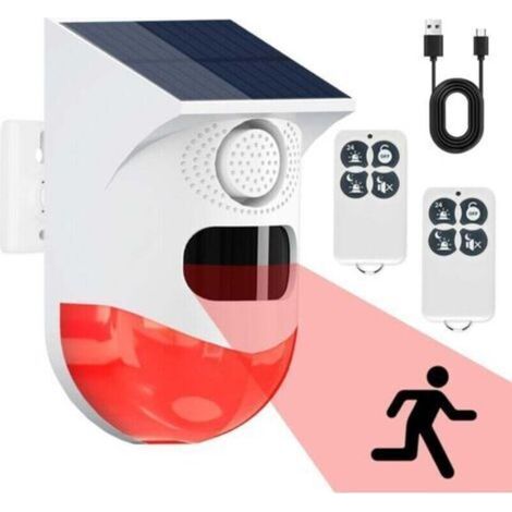 Detecteur de Mouvement Solaire, Détecteur de Mouvement Exterieur, Detecteur de Presence Infrarouge sans Fil, Son 120dB et Étanche Ip67, Alarme Maison sans Fil pour Garage (1/4)