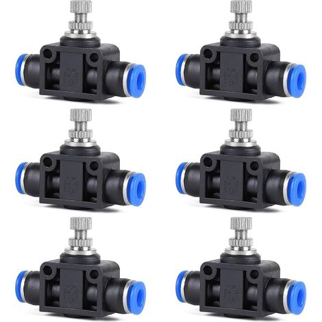 6 x Raccord Pneumatique 6mm Vanne de Régulation de Débit d'Air, Vanne Raccords Pneumatique Droite Unidirectionnel Connecteur Rapide Push-In (SA6) (1/5)