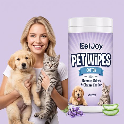 Lingettes nettoyantes parfumées à la lavande pour le nettoyage et le soin du corps de votre animal. -- 40 lingettes (1/5)