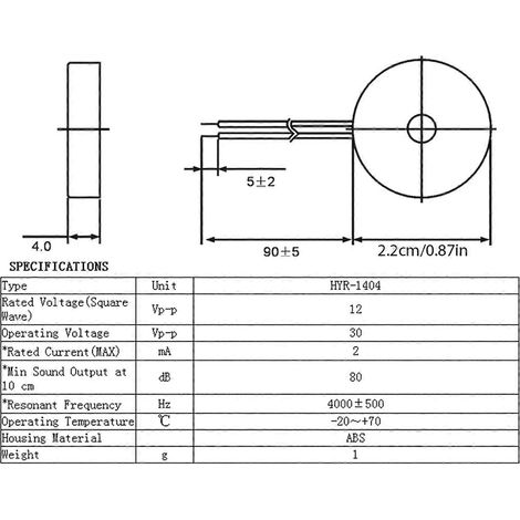 Zumbador piezoeléctrico pasivo súper potente de 14 mm de diámetro y 2 terminales, zumbador electrónico de sonido continuo para alarma antirrobo. (1/2)