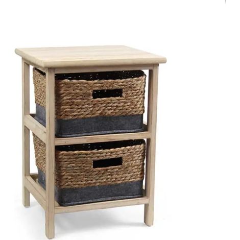 Cómoda de madera con cestos de fibra trenzada 33x31x43